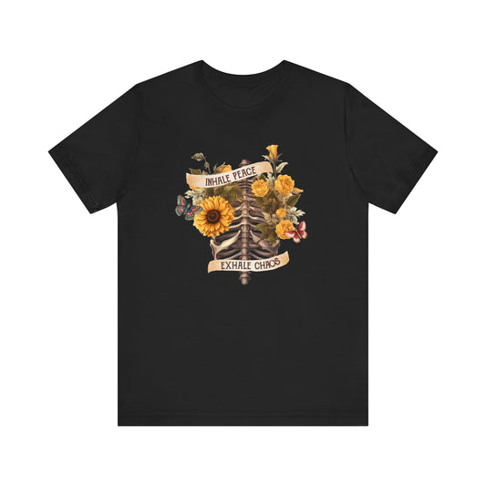 Inhale peace, exhale chaos skeleton Unisex Jersey Short Sleeve Tee