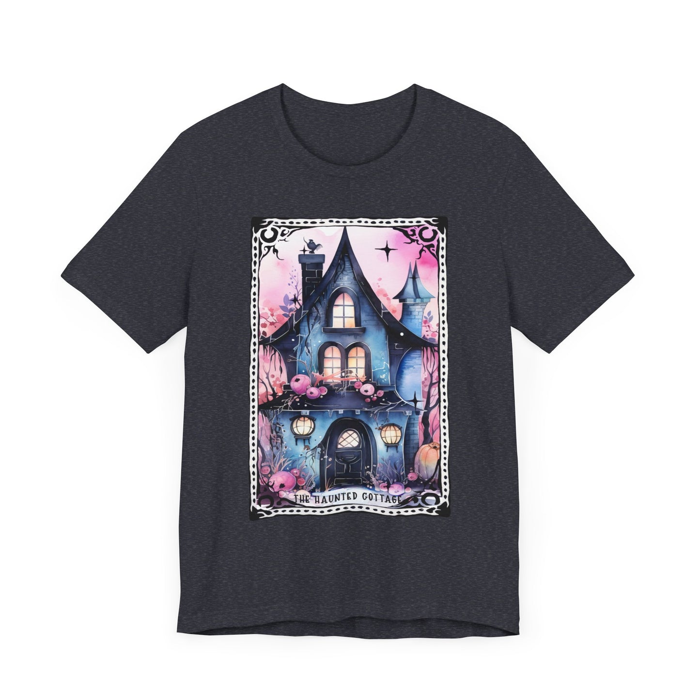 The Haunted Cottage Jersey unisex tee, Halloween Graphic Tee, Spooky Shirt, Trick or Treat Tee, Halloween Costume, Festive Gift