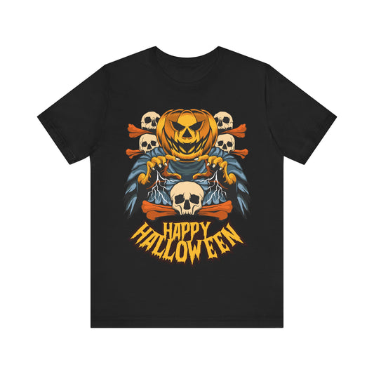 Happy Halloween Jack-o-lantern Jersey unisex tee, Halloween Graphic Tee, Spooky Shirt, Trick or Treat Tee, Halloween Costume, Festive Gift