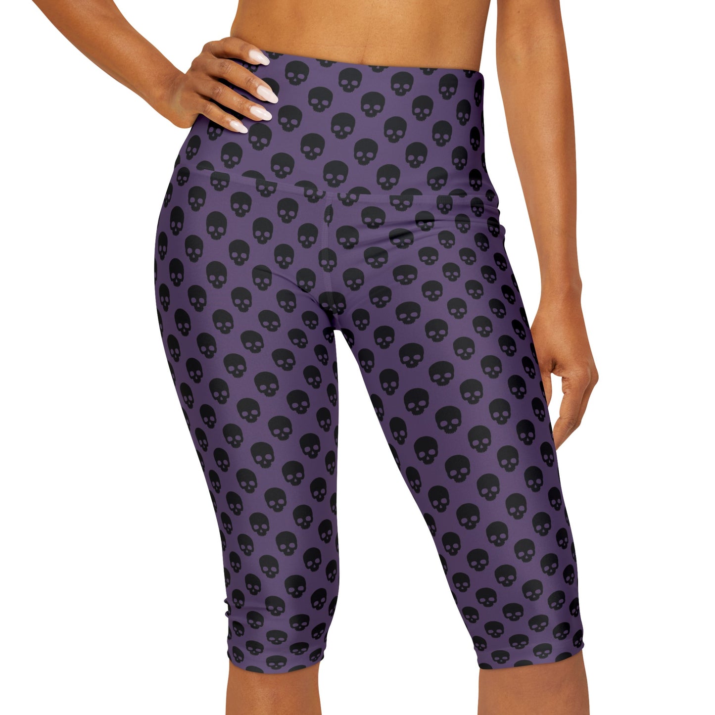 Skulls in Black and Purple Yoga Capri Leggings