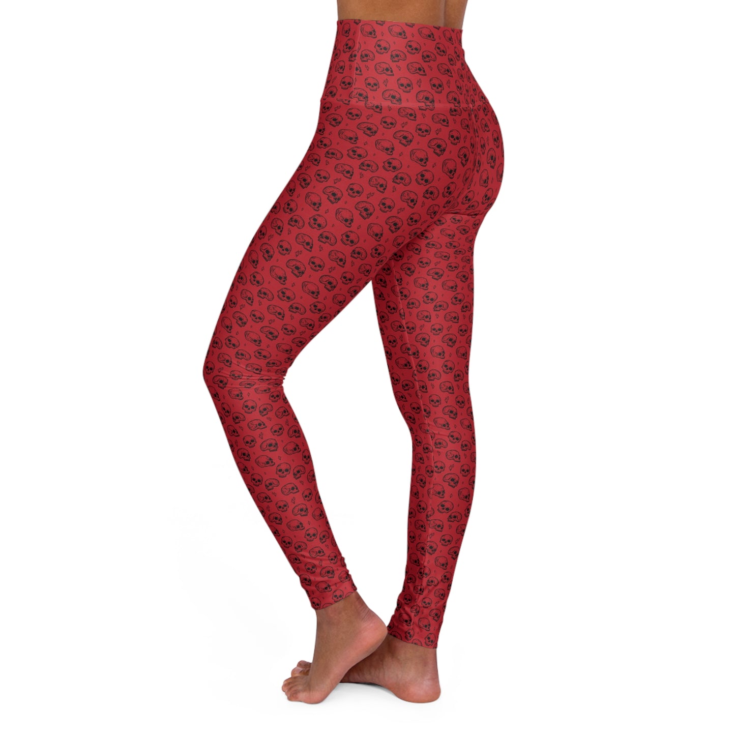 Black on red skulls High Waisted Yoga Leggings