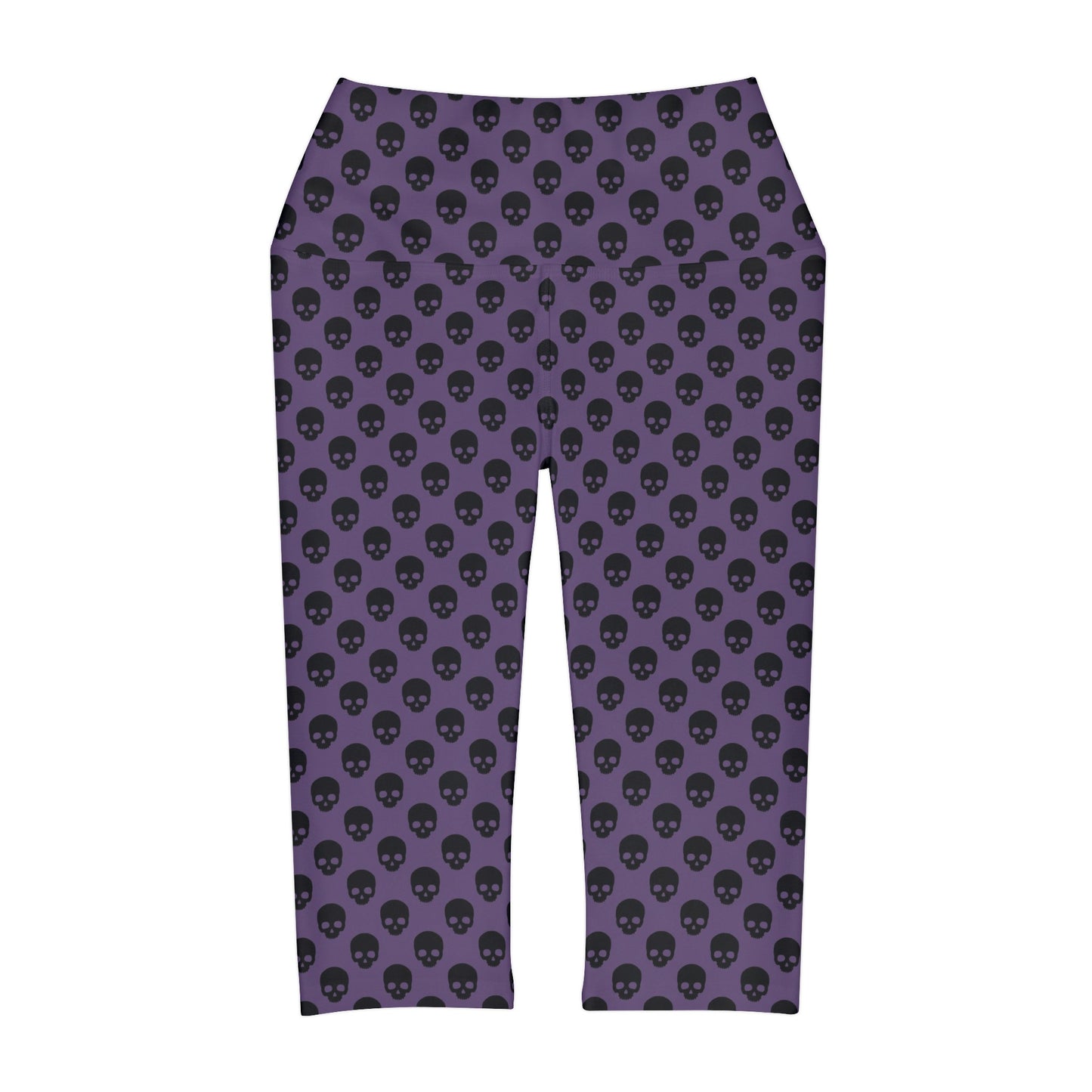 Skulls in Black and Purple Yoga Capri Leggings