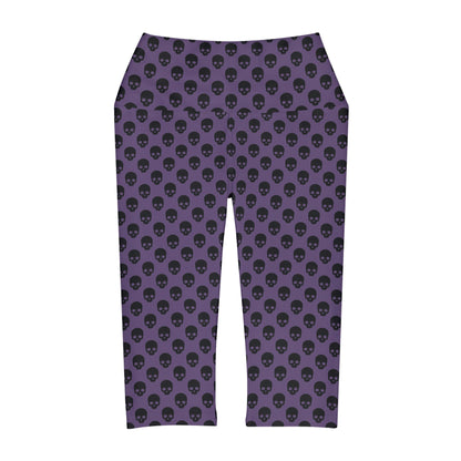 Skulls in Black and Purple Yoga Capri Leggings