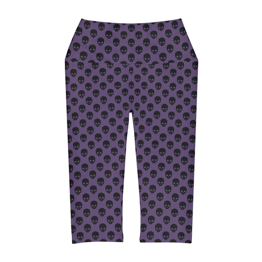 Skulls in Black and Purple Yoga Capri Leggings
