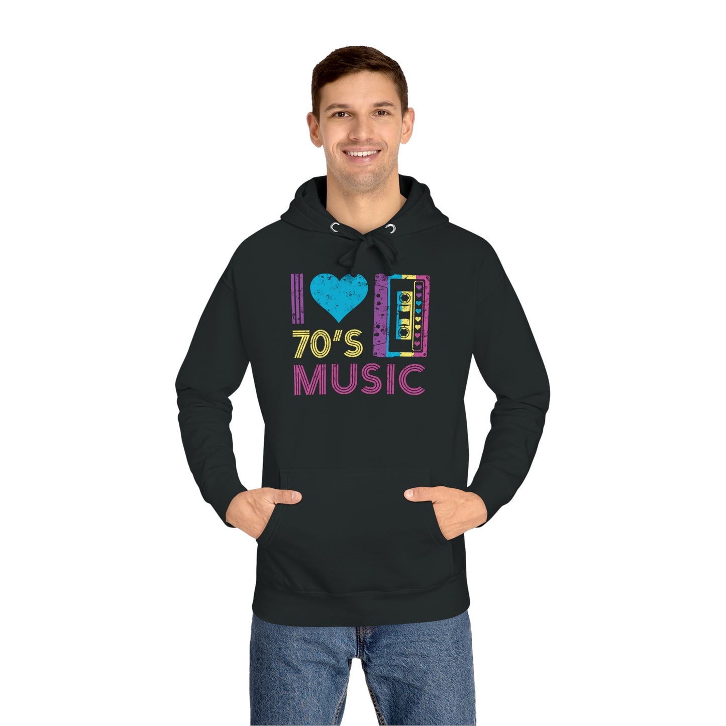 I Love 70'S Music Unisex Fleece Hoodie, Fleece Hoodie Unisex, Comfortable Hooded Sweatshirt, Cozy Winter Wear, Gender-Inclusive Outerwear