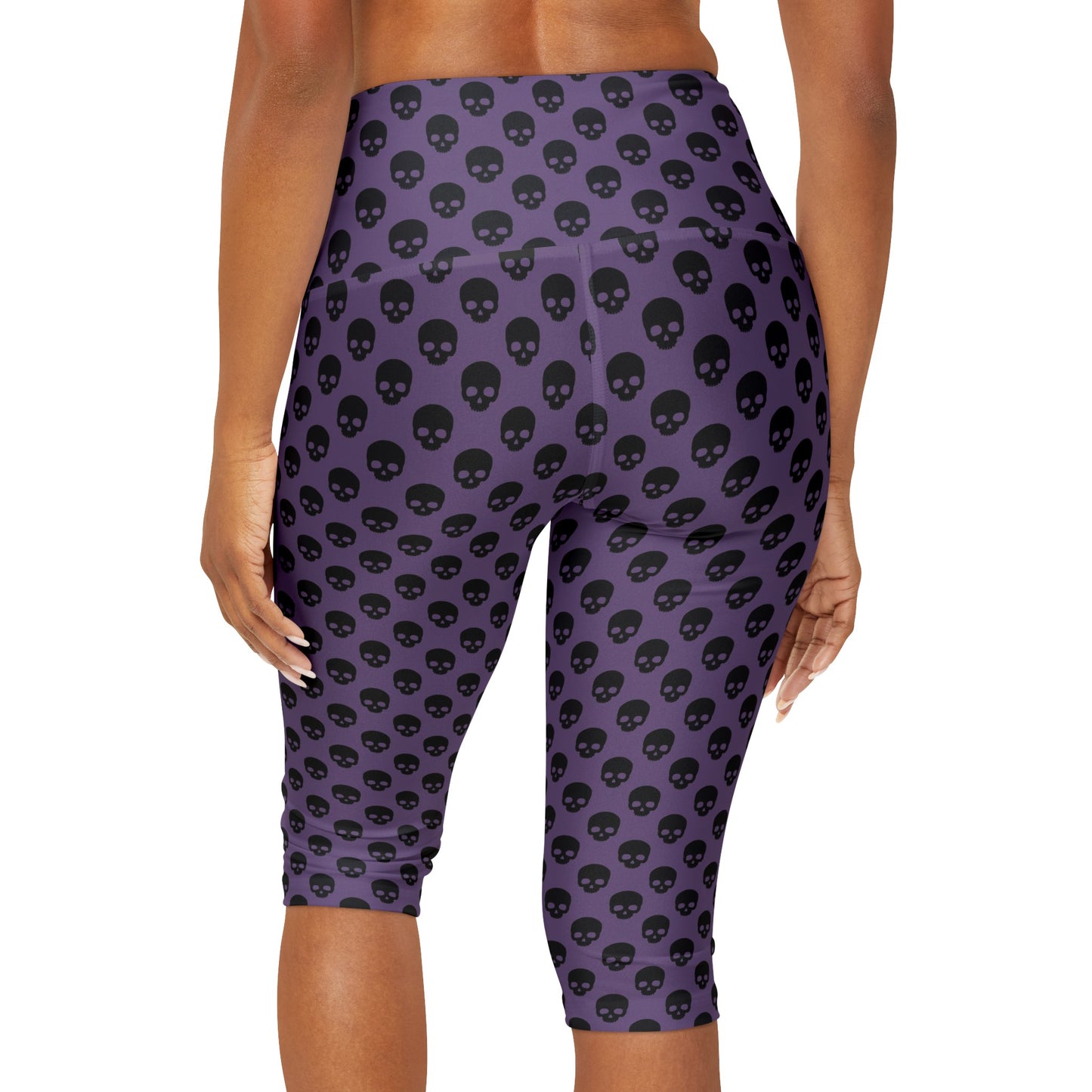 Skulls in Black and Purple Yoga Capri Leggings