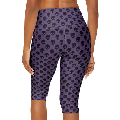 Skulls in Black and Purple Yoga Capri Leggings