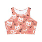 Kitty Skulls in Salmon Fully Lined, Padded Sports Bra, Black and White Sports Bra, Lined Athletic Top, Fitness Apparel