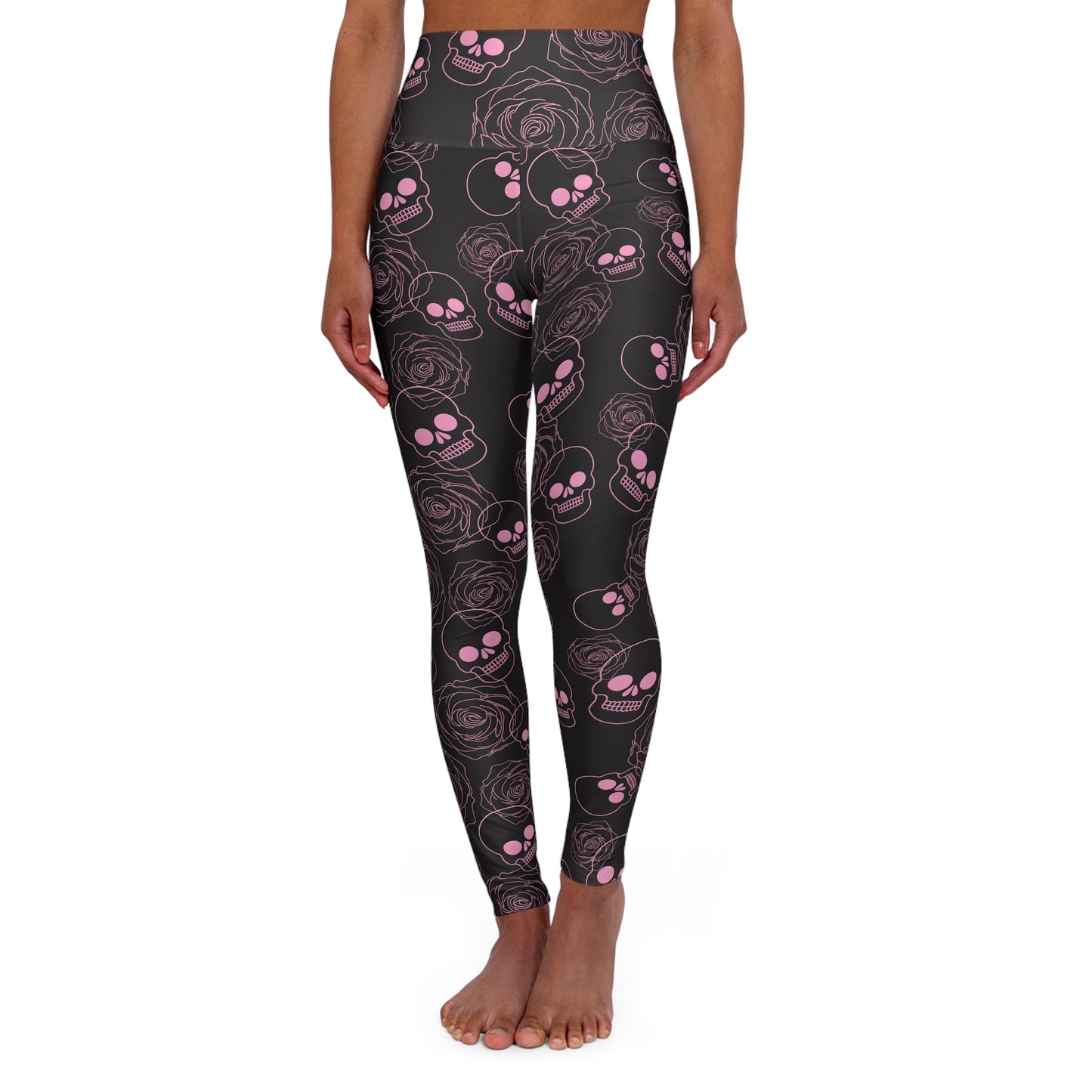 Skull and roses in pink High Waisted Yoga Leggings