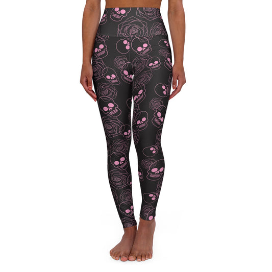 Skull and roses in pink High Waisted Yoga Leggings