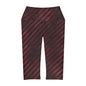 Distressed Black and Red Stripes Yoga Capri Leggings