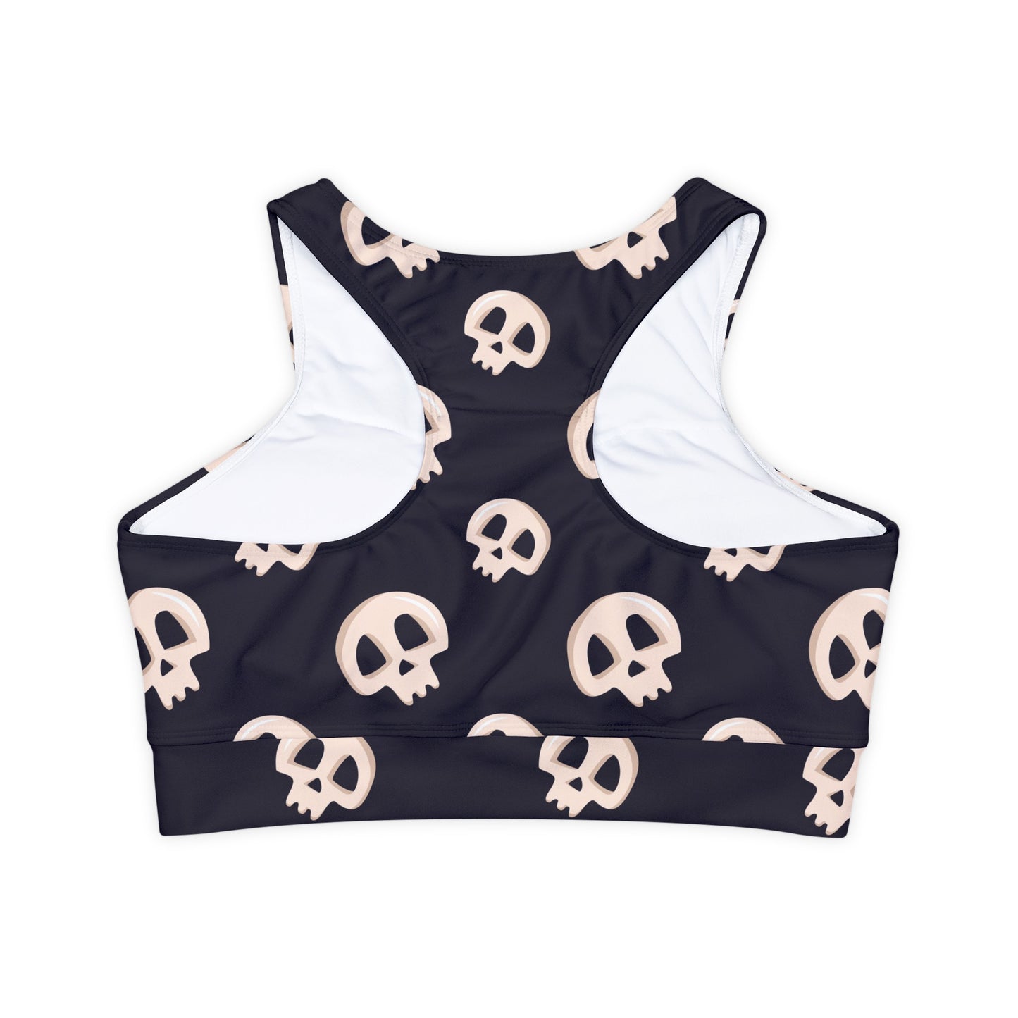 Skulls Fully Lined, Padded Sports Bra, Black and White Sports Bra, Lined Athletic Top, Fitness Apparel