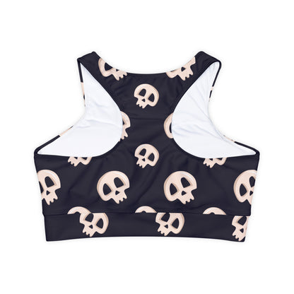 Skulls Fully Lined, Padded Sports Bra, Black and White Sports Bra, Lined Athletic Top, Fitness Apparel