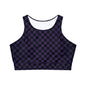 Black and Purple Checkerboard Fully Lined, Padded Sports Bra, Black and White Sports Bra, Lined Athletic Top, Fitness Apparel