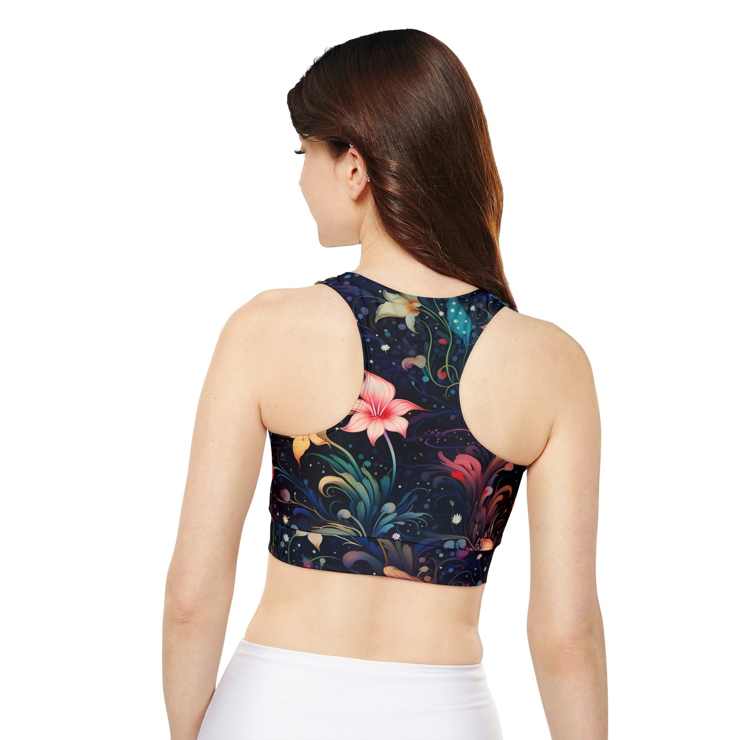 Art Nouveau 1 Fully Lined, Padded Sports Bra, Black and White Sports Bra, Lined Athletic Top, Fitness Apparel