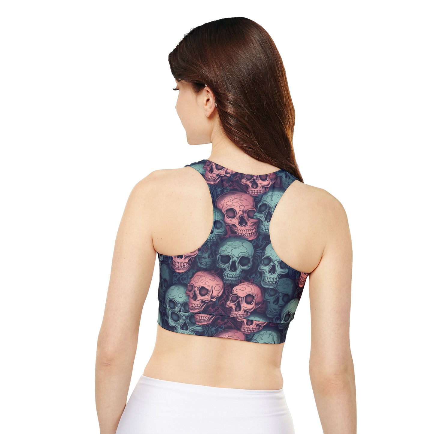 Blue and Pink Skulls Fully Lined, Padded Sports Bra, Black and White Sports Bra, Lined Athletic Top, Fitness Apparel