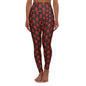 Red skull and dots on black High Waisted Yoga Leggings