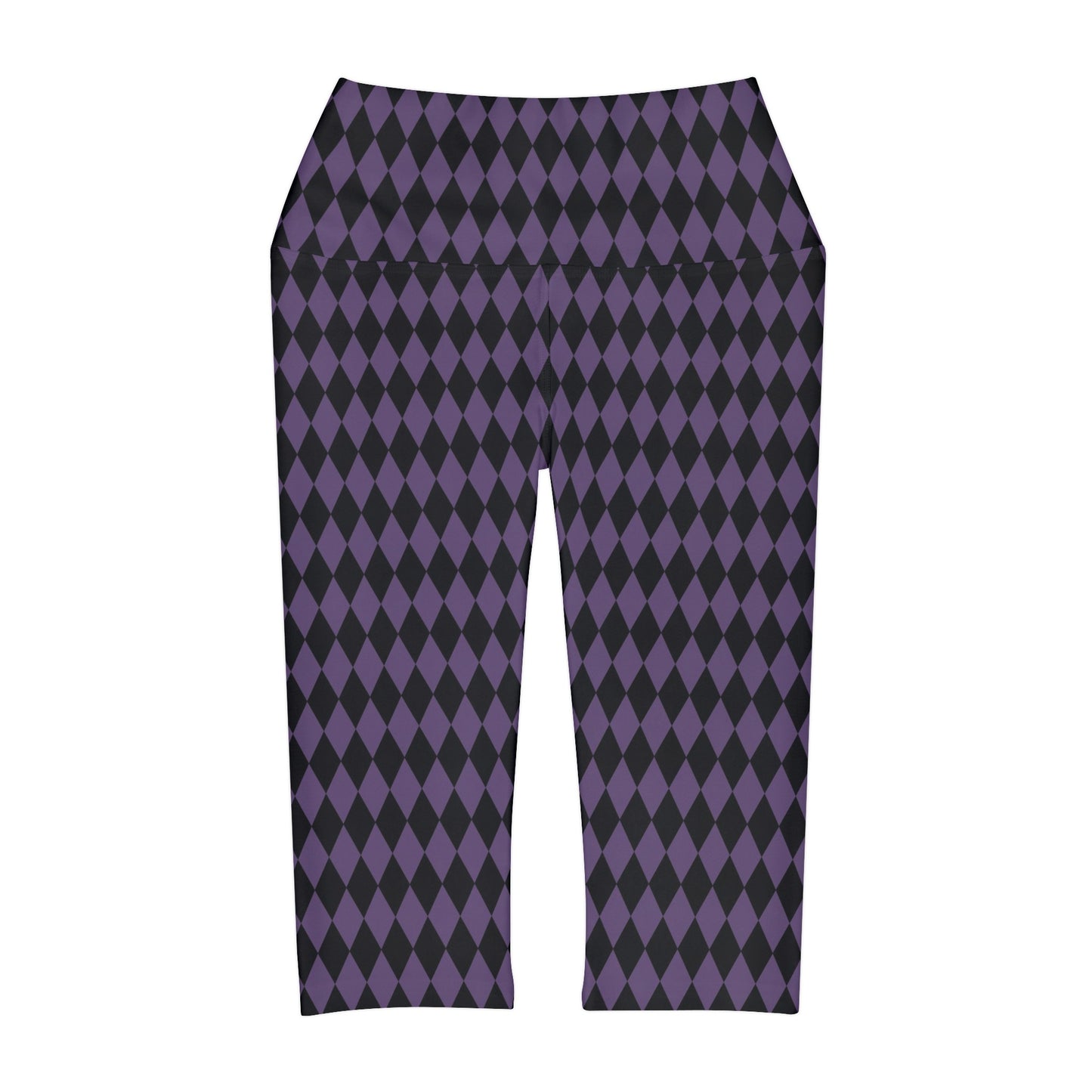 Harlequin in Black and Purple Yoga Capri Leggings
