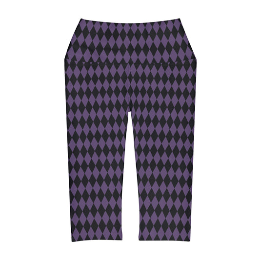 Harlequin in Black and Purple Yoga Capri Leggings