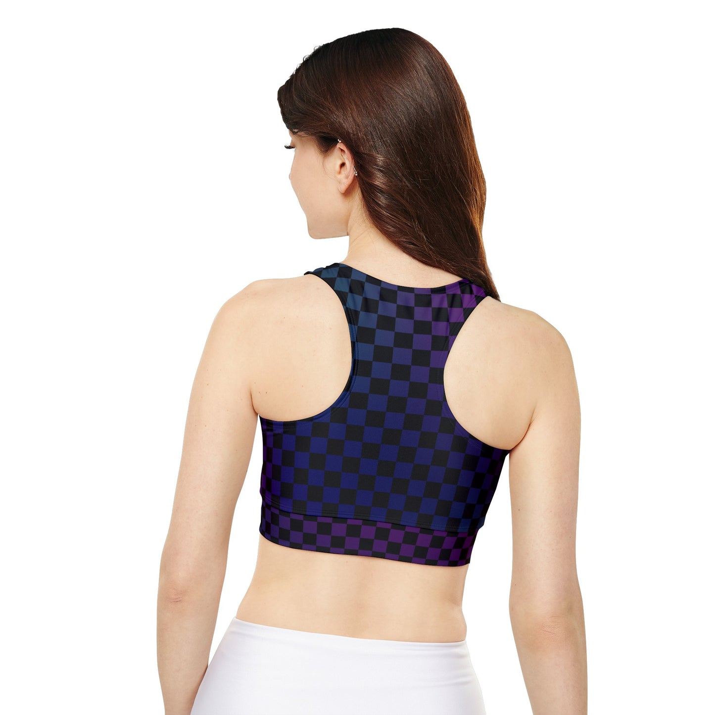 Black and Jewel Checkerboard Fully Lined, Padded Sports Bra, Black and White Sports Bra, Lined Athletic Top, Fitness Apparel