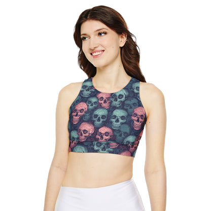 Blue and Pink Skulls Fully Lined, Padded Sports Bra, Black and White Sports Bra, Lined Athletic Top, Fitness Apparel
