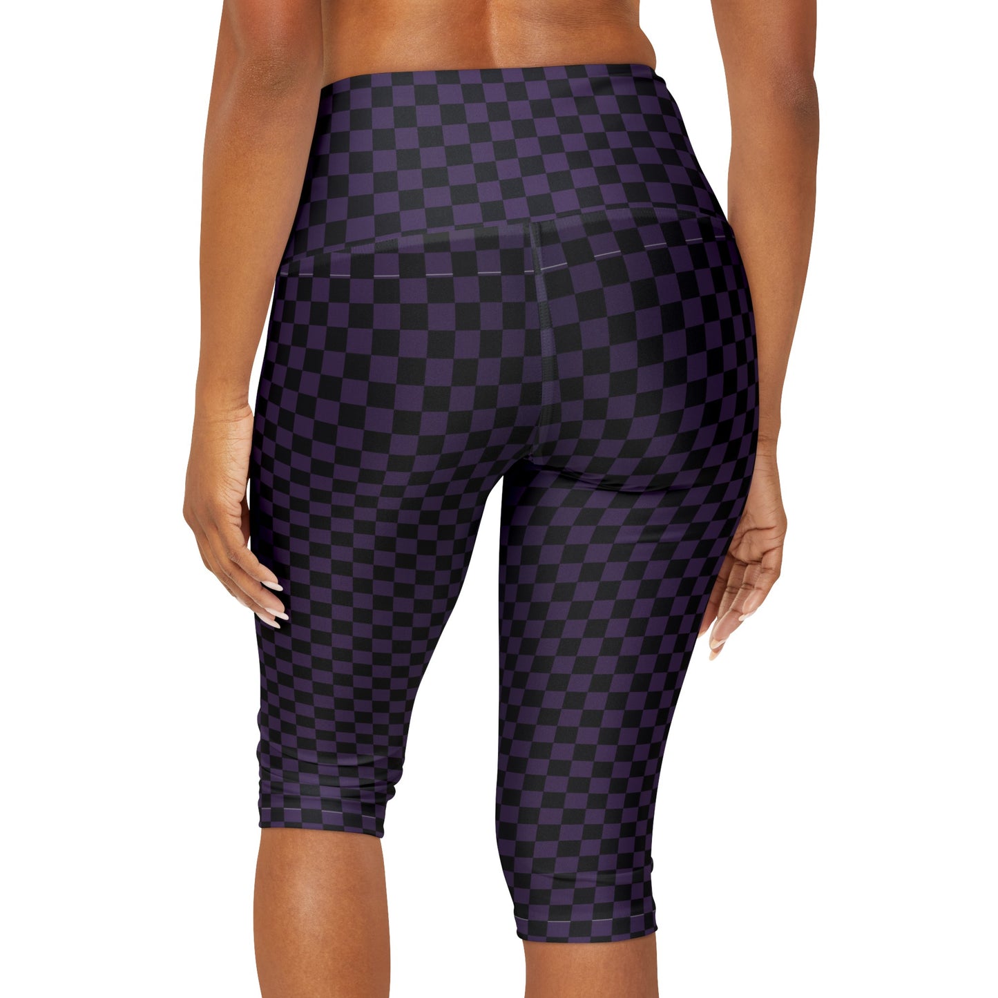 Checkerboard in Black and Purple Yoga Capri Leggings