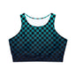 Black and Teal Checkerboard Fully Lined, Padded Sports Bra, Black and White Sports Bra, Lined Athletic Top, Fitness Apparel