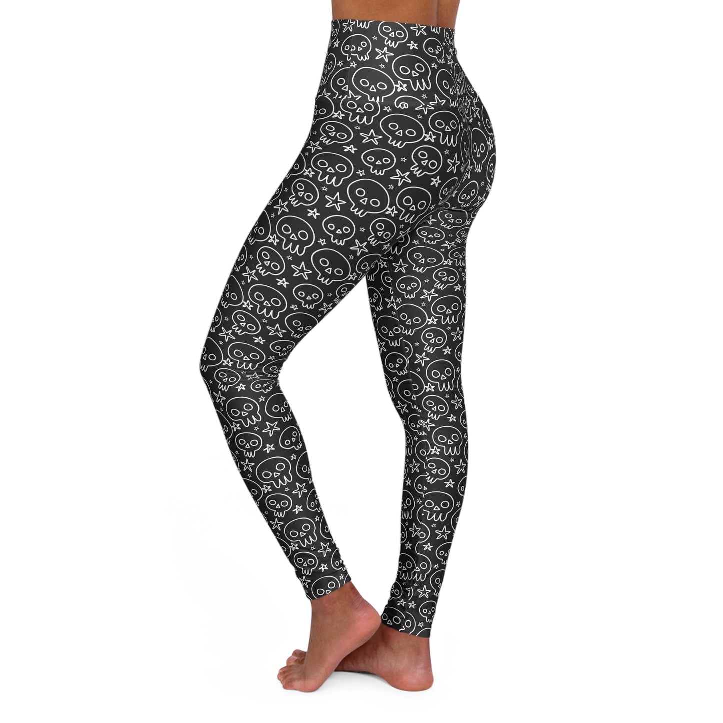 White skulls on black High Waisted Yoga Leggings