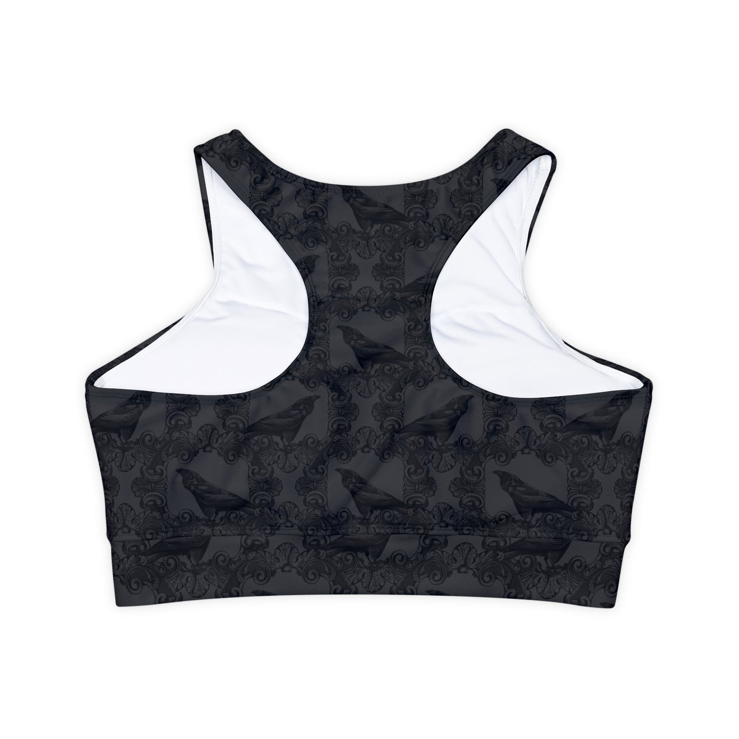 Gothic Raven Fully Lined, Padded Sports Bra, High Neck Sports Bra, Lined Athletic Top, Fitness Apparel