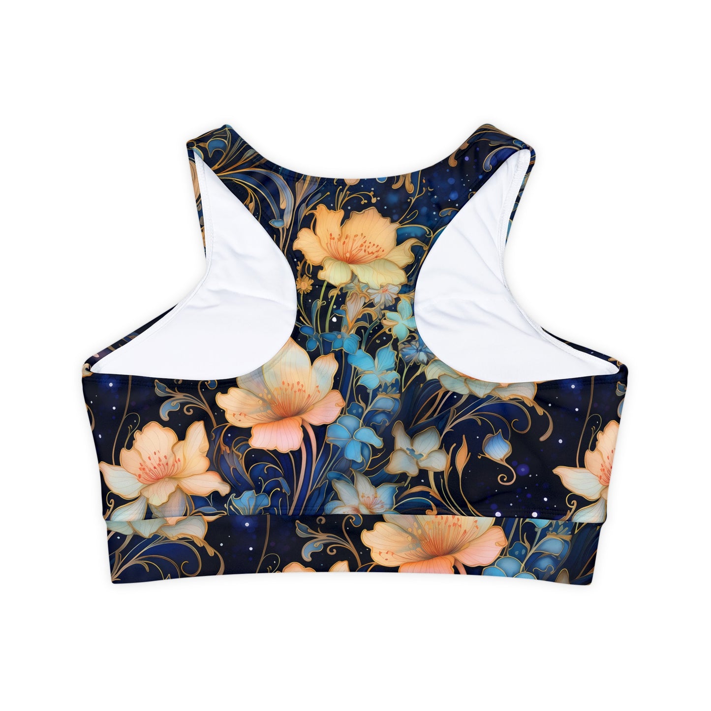 Art Nouveau 2 Fully Lined, Padded Sports Bra, Black and White Sports Bra, Lined Athletic Top, Fitness Apparel