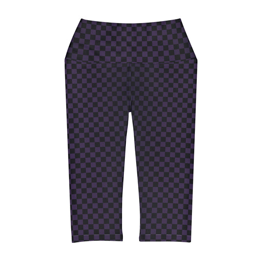 Checkerboard in Black and Purple Yoga Capri Leggings