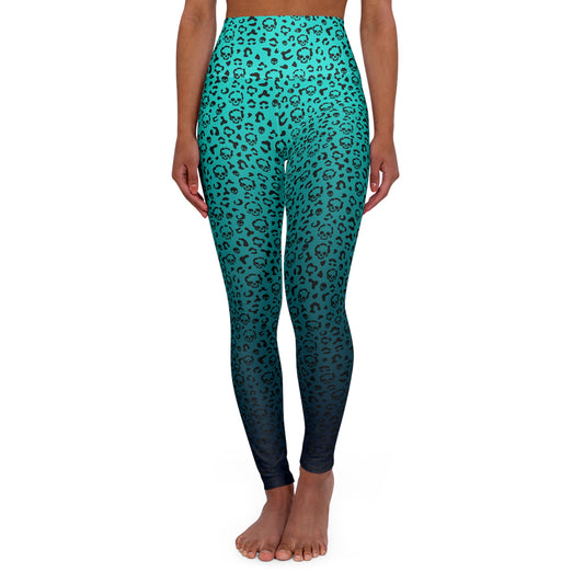 Cheetah Skull in Teal High Waisted Yoga Leggings