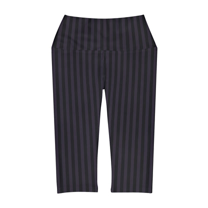 Striped in Black and Purple Yoga Capri Leggings
