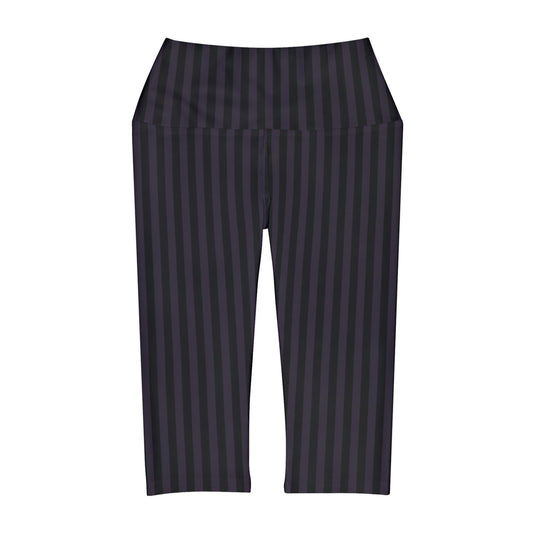 Striped in Black and Purple Yoga Capri Leggings