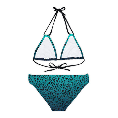 Cheetah Skull in Teal Strappy Bikini Set