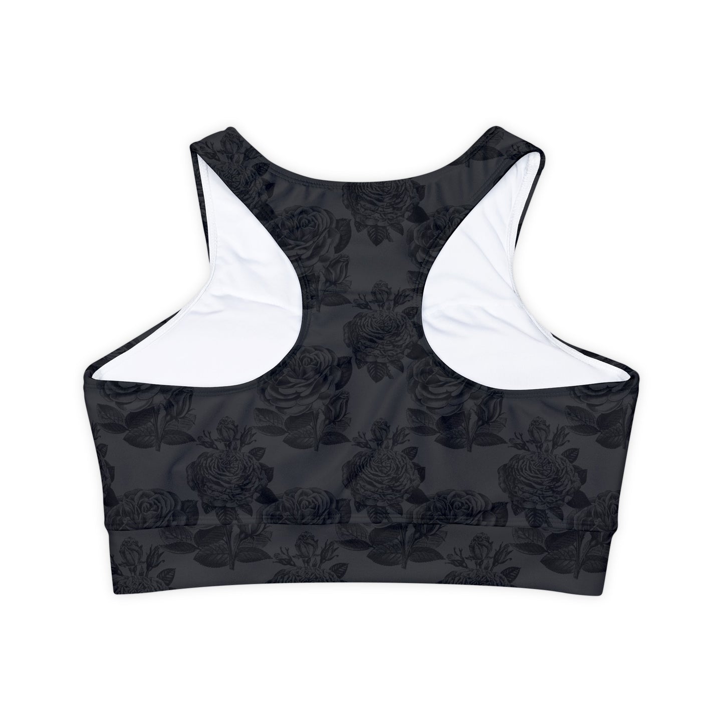 Gothic Roses Lined, Padded Sports Bra, High Neck Sports Bra, Lined Athletic Top, Fitness Apparel