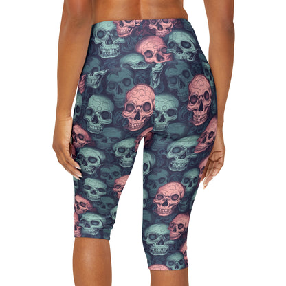 Pink and blue skulls Yoga Capri Leggings