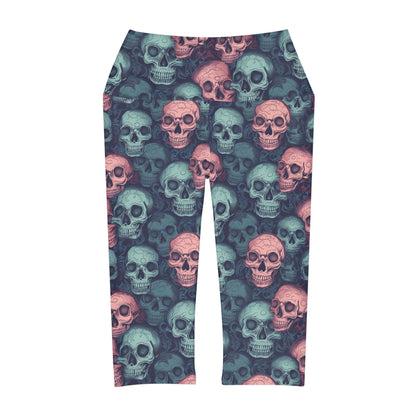 Pink and blue skulls Yoga Capri Leggings