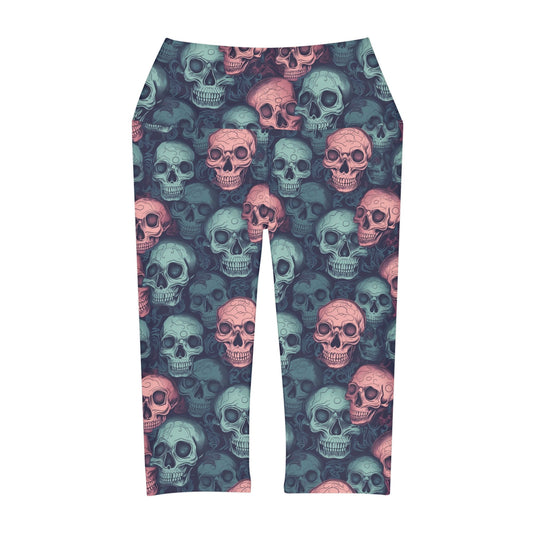 Pink and blue skulls Yoga Capri Leggings