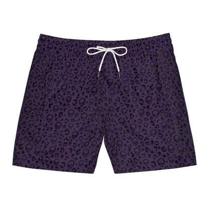 Cheetah Skulls in Purple Mid-Length Swim Shorts