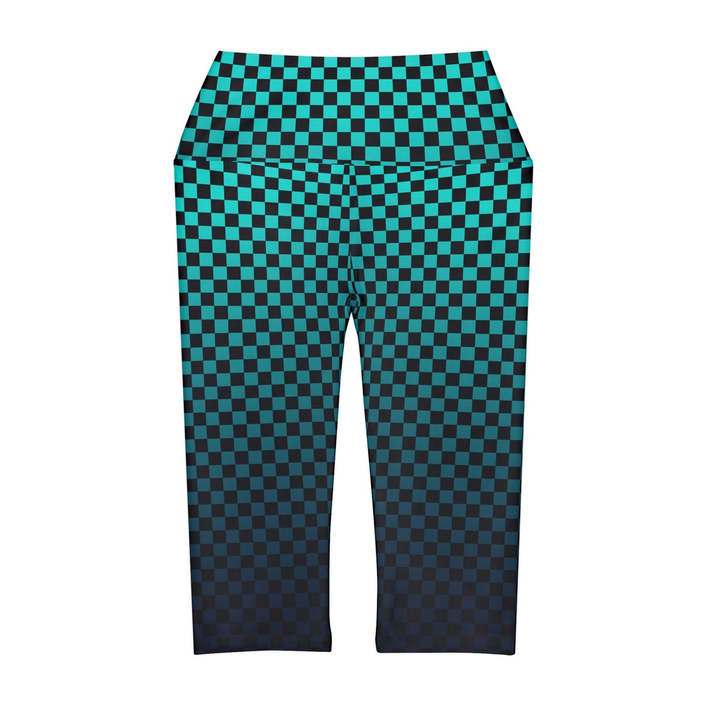 Checkerboard in Black and Teal Yoga Capri Leggings