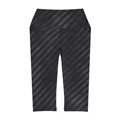 Copy of Distressed Black and Grey Stripes Yoga Capri Leggings