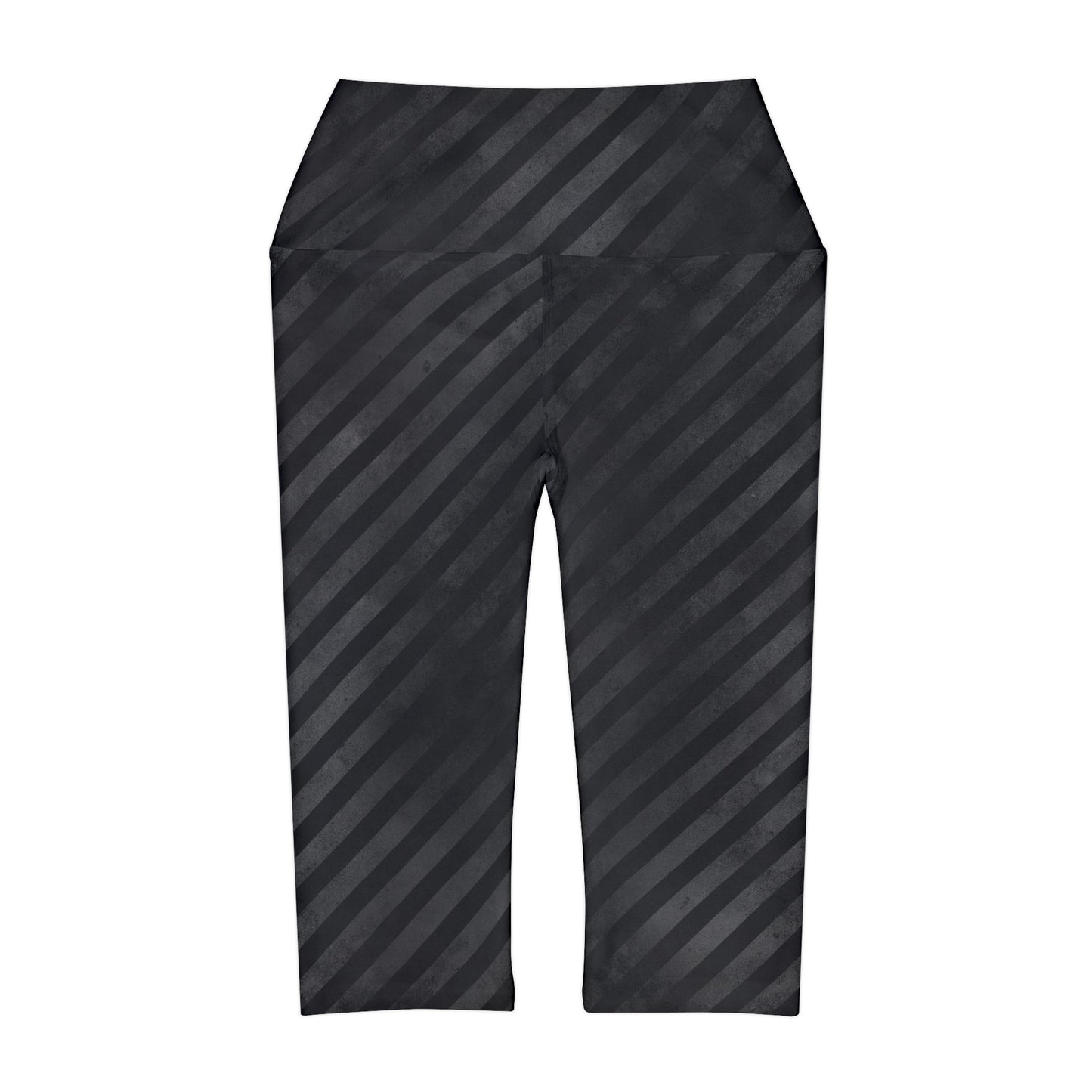 Distressed Black and Grey Stripes Yoga Capri Leggings