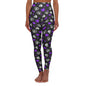 Skulls and purple hearts High Waisted Yoga Leggings