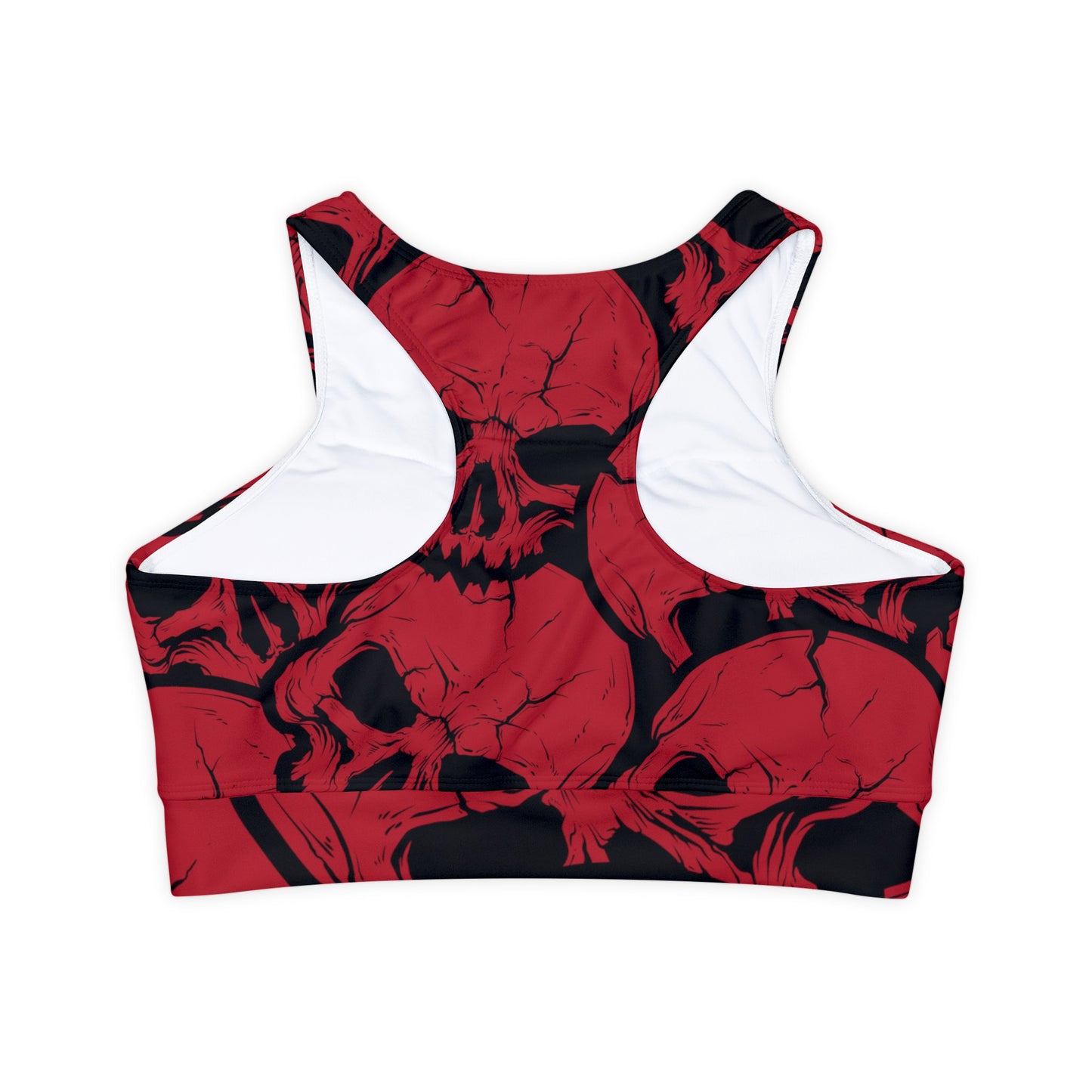 Red and Black Skulls Fully Lined, Padded Sports Bra, Black and White Sports Bra, Lined Athletic Top, Fitness Apparel
