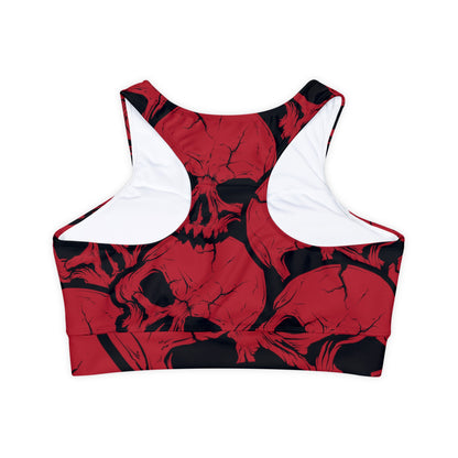 Red and Black Skulls Fully Lined, Padded Sports Bra, Black and White Sports Bra, Lined Athletic Top, Fitness Apparel