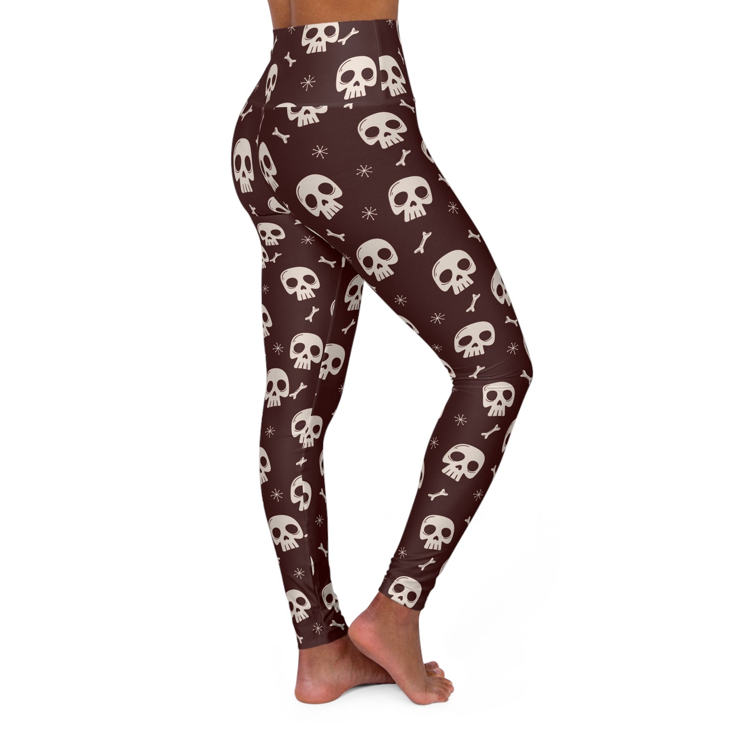 White skulls on dark red High Waisted Yoga Leggings