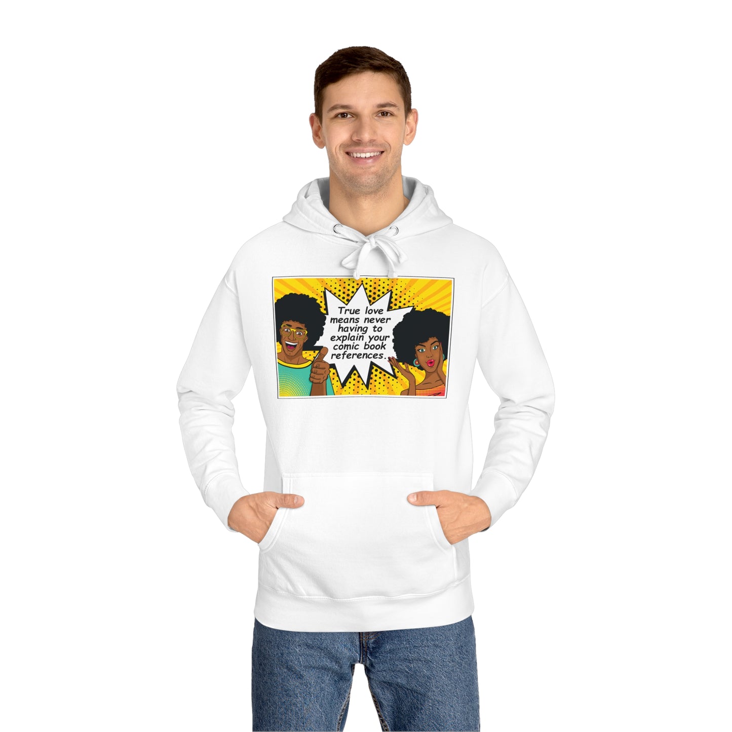 Comic Book True Love Unisex Fleece Hoodie, Fleece Hoodie Unisex, Comfortable Hooded Sweatshirt, Cozy Winter Wear, Gender-Inclusive Outerwear