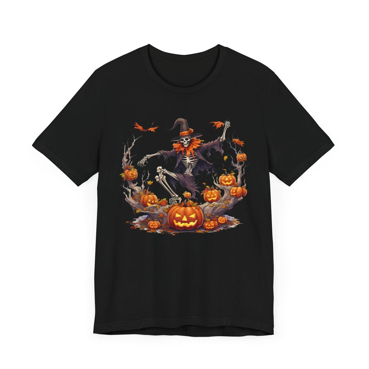 Skeleton with jack-o-lanterns Unisex Jersey Short Sleeve Tee