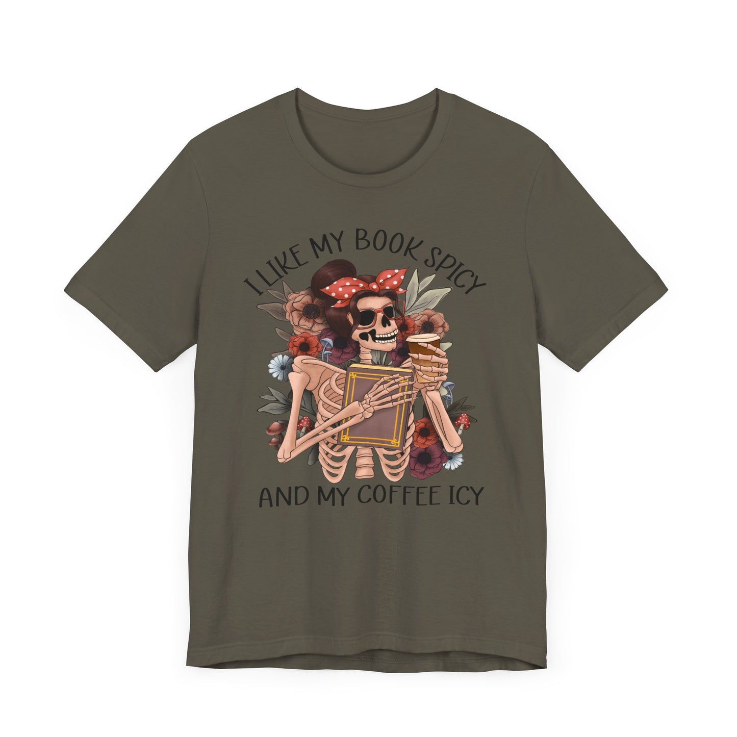 I like my books spicy and my coffee icy Unisex Jersey Short Sleeve Tee